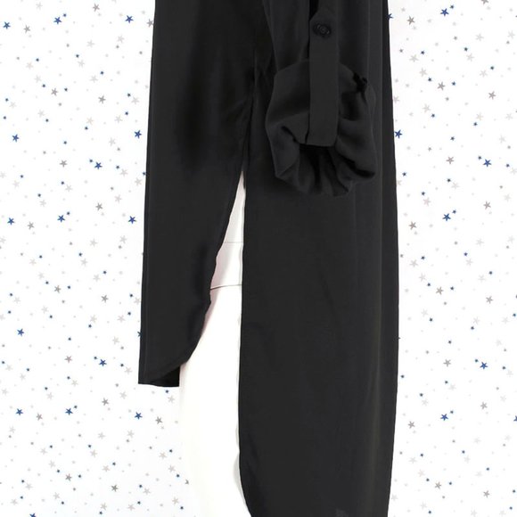 Woven Chiffon Button Up Hi Lo Blouse Shirt Black - Picture 6 of 8